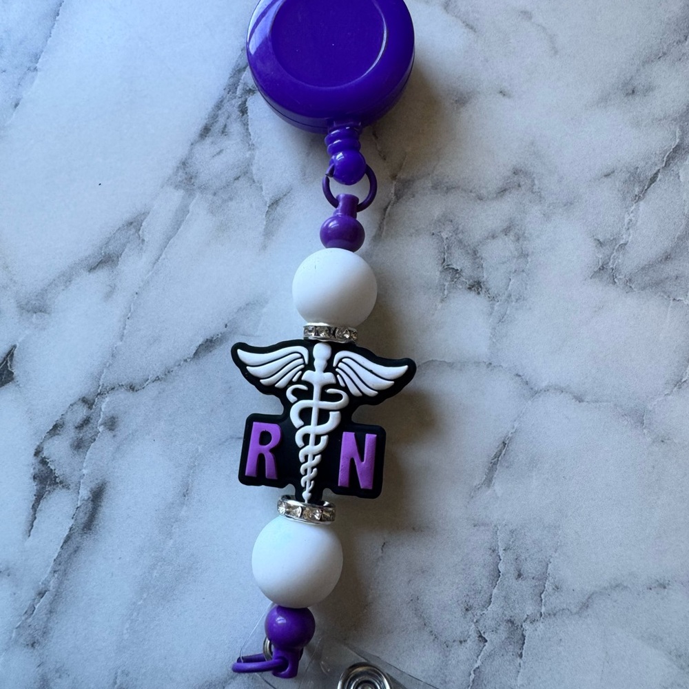 Purple and White RN Badge Reel